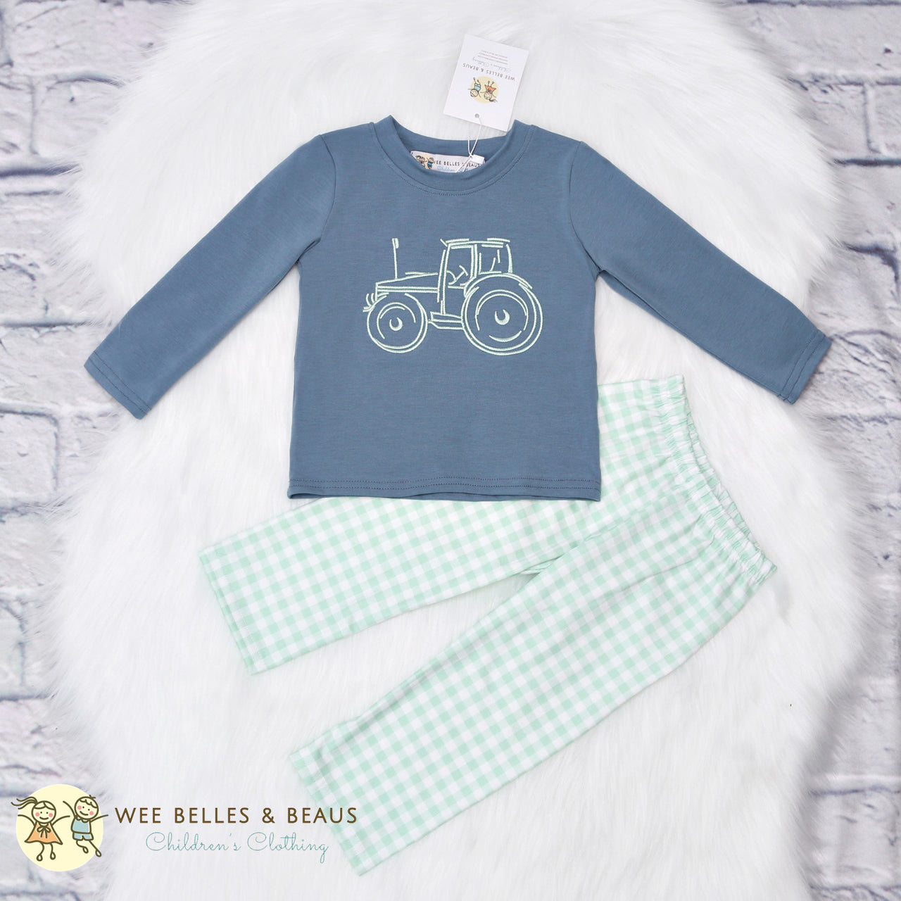 Tractor With Plaid Boy Pant Set