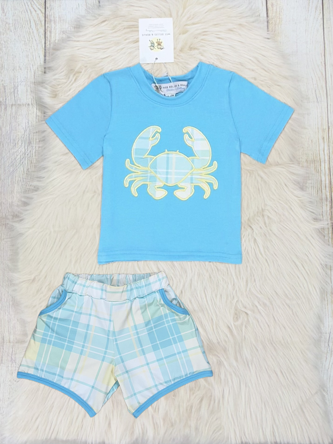 Gingham Crab Boy Short Set