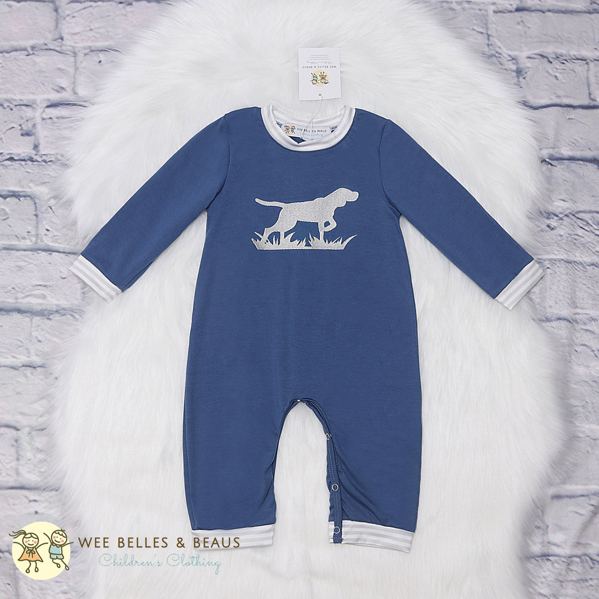 Hunting Dog on Blue Boy Romper