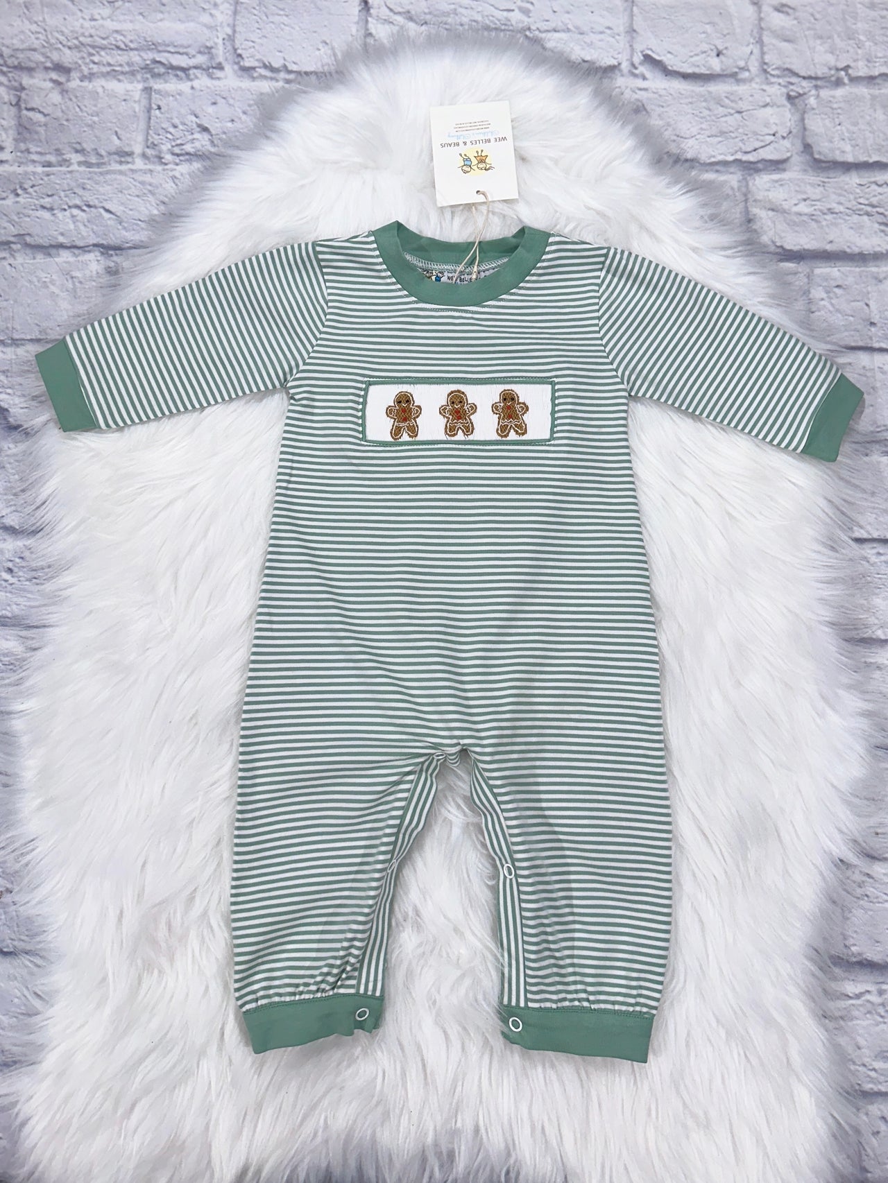 Hand Smocked Gingerbread Boy Romper