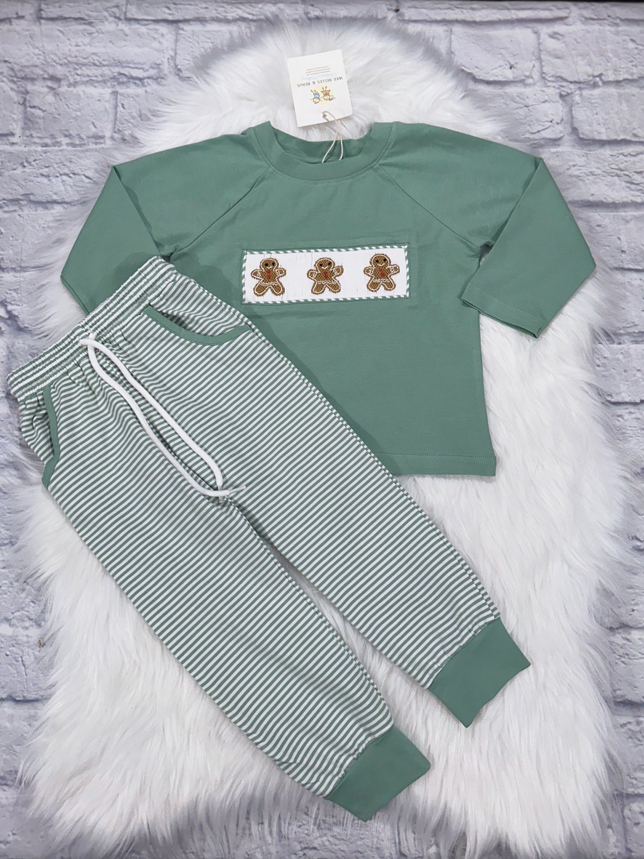 Hand Smocked Gingerbread Boy Jogger