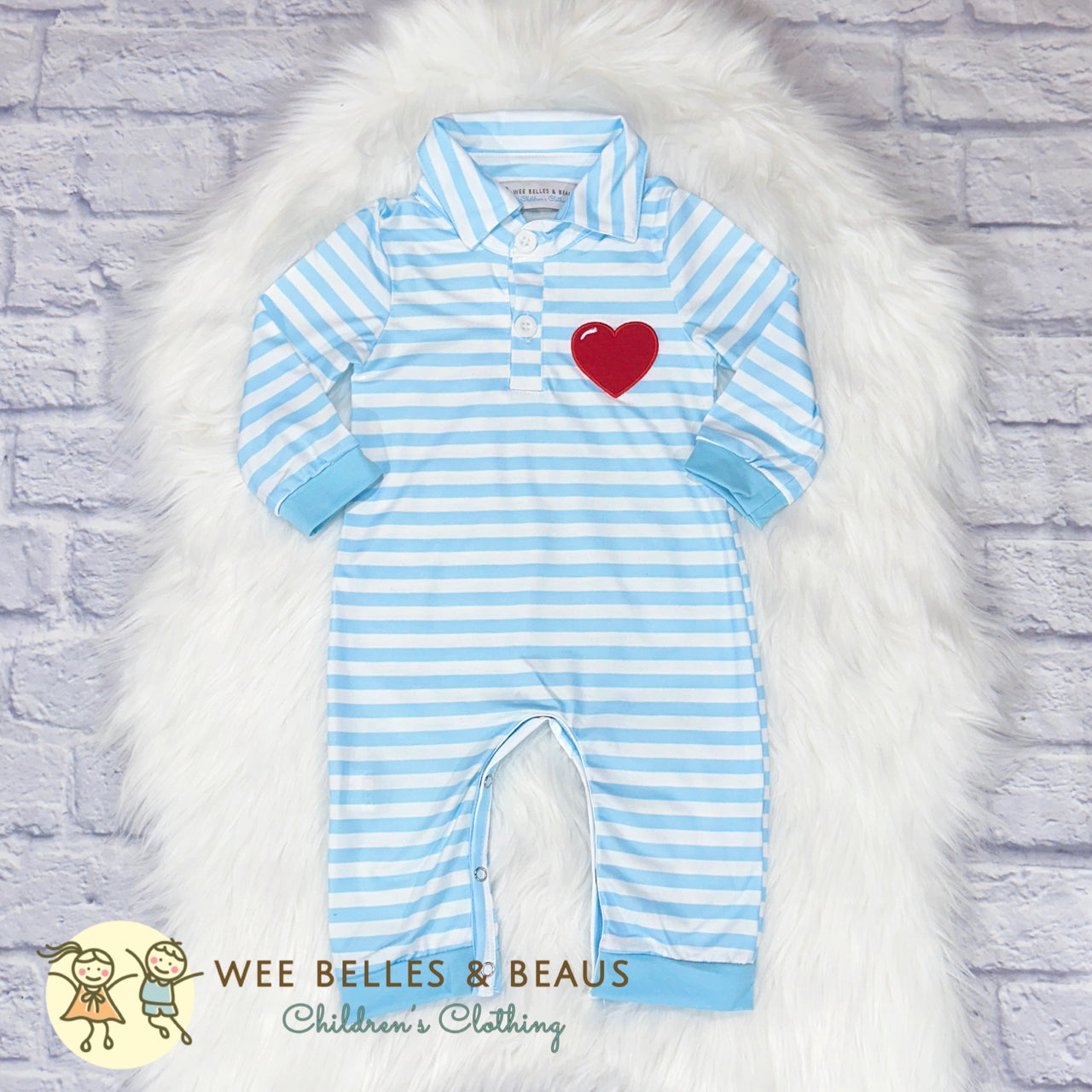 Valentines Blue Stripe Boy Romper