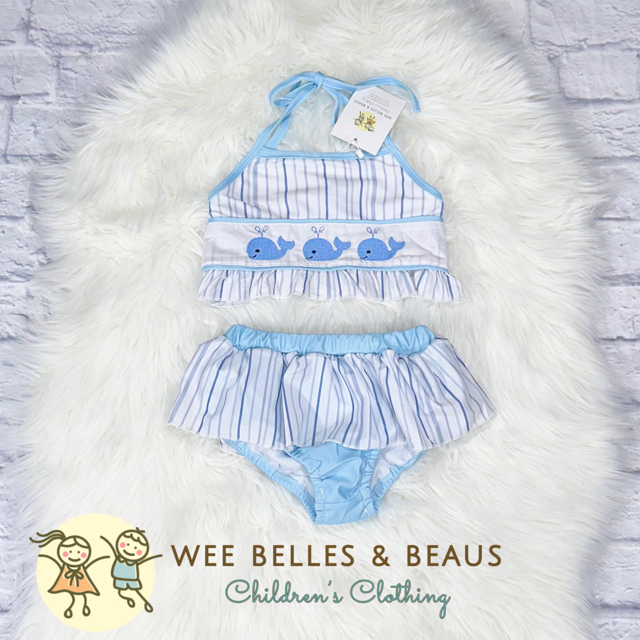 Stone Blue & Whale 2 Piece Swimsuit