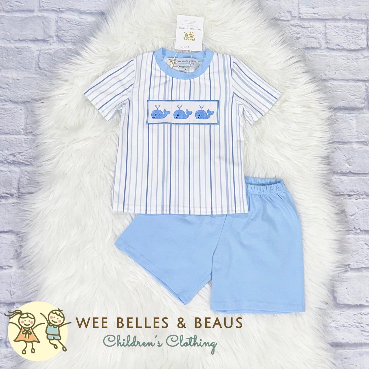 Stone Blue & Whale Boy Short Set