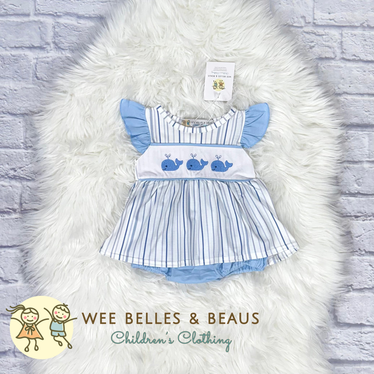 Stone Blue Stripes & Whale Girl Bubble