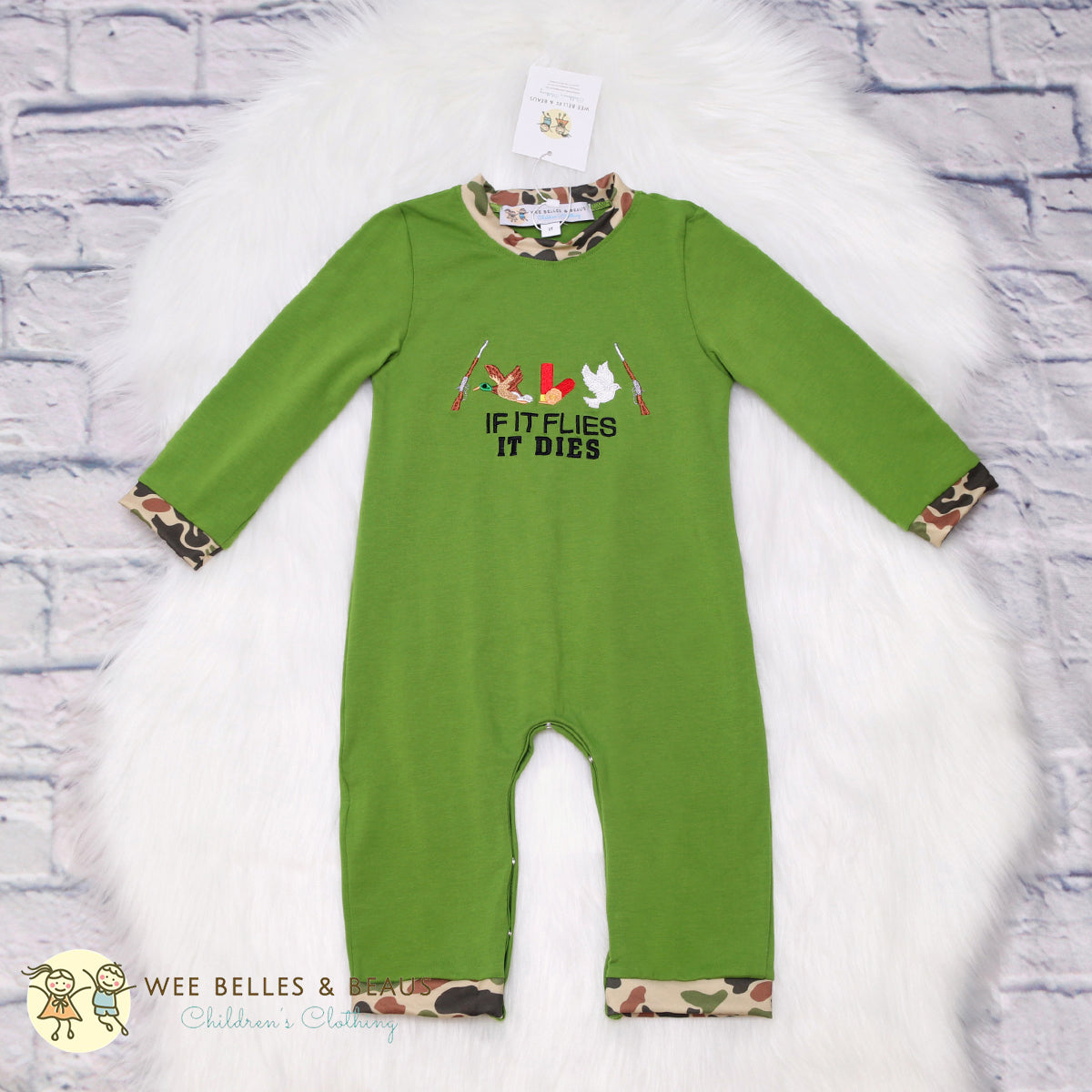 If it Flies it Dies Green Boy Romper