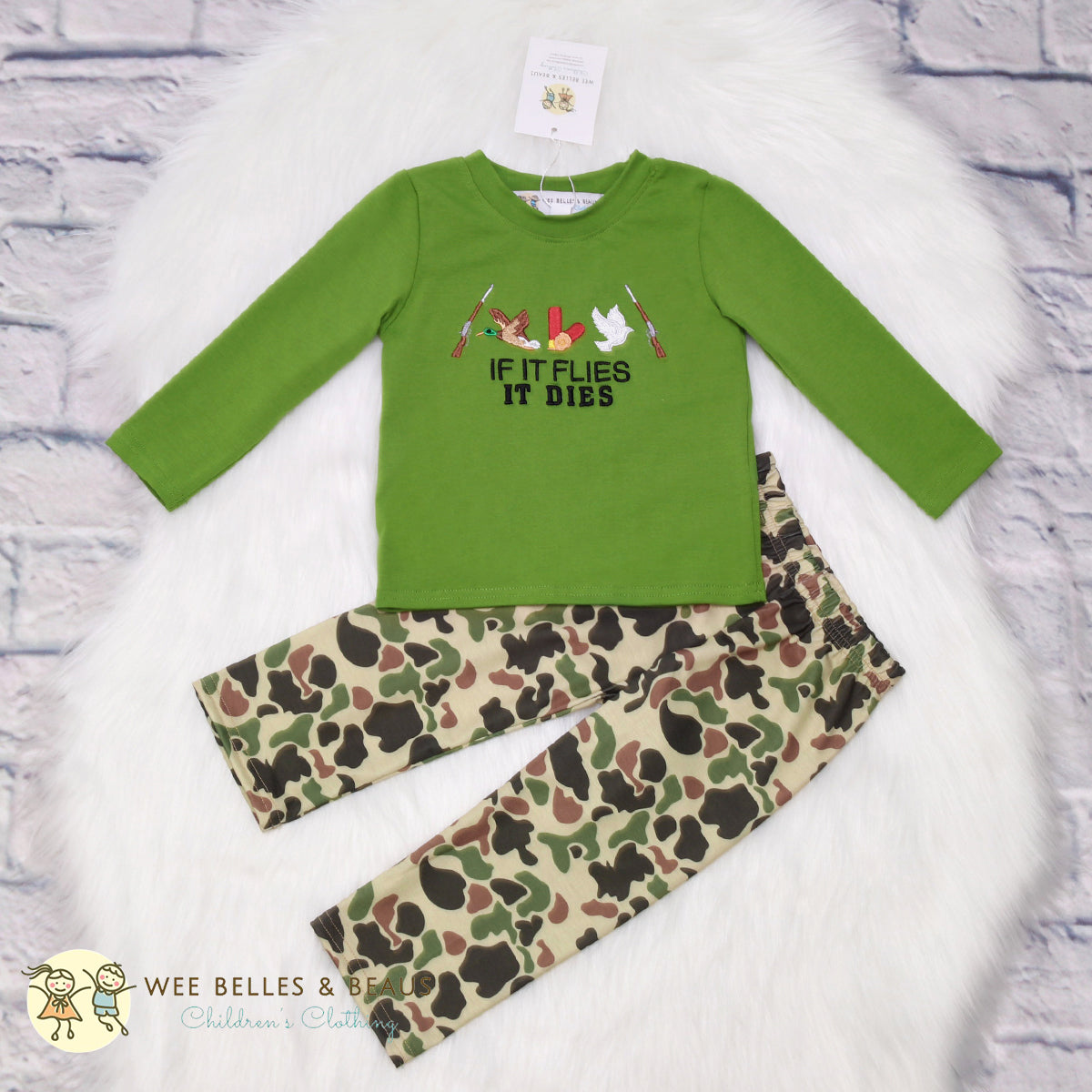 If it Flies it Dies Green Boy Pant Set