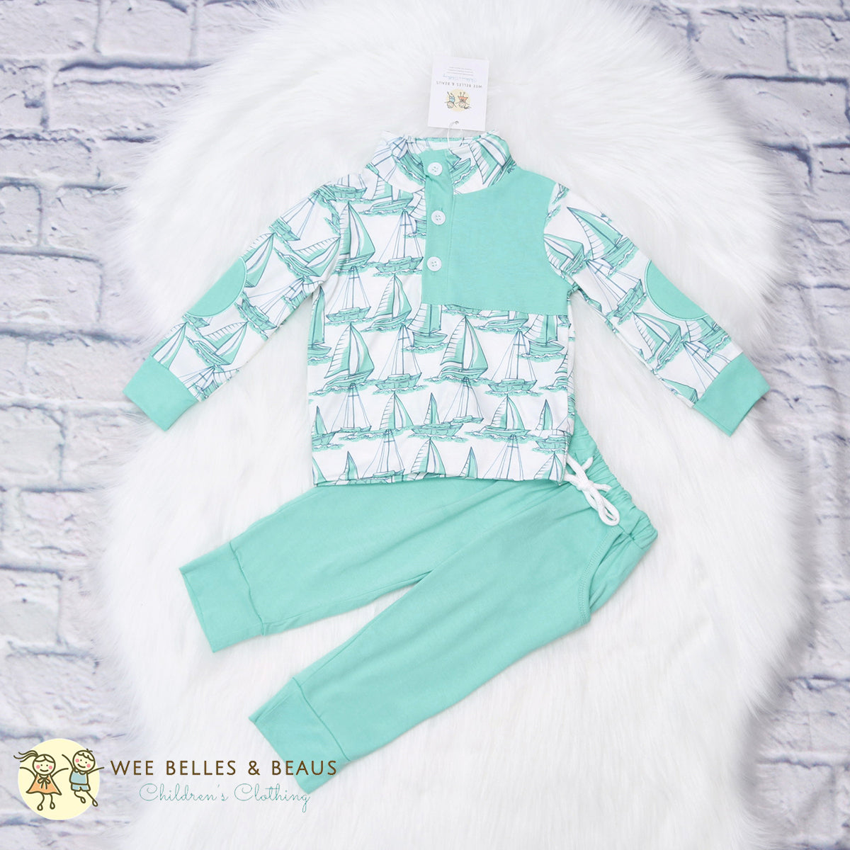 Mint & Sailboats Boy Jogger