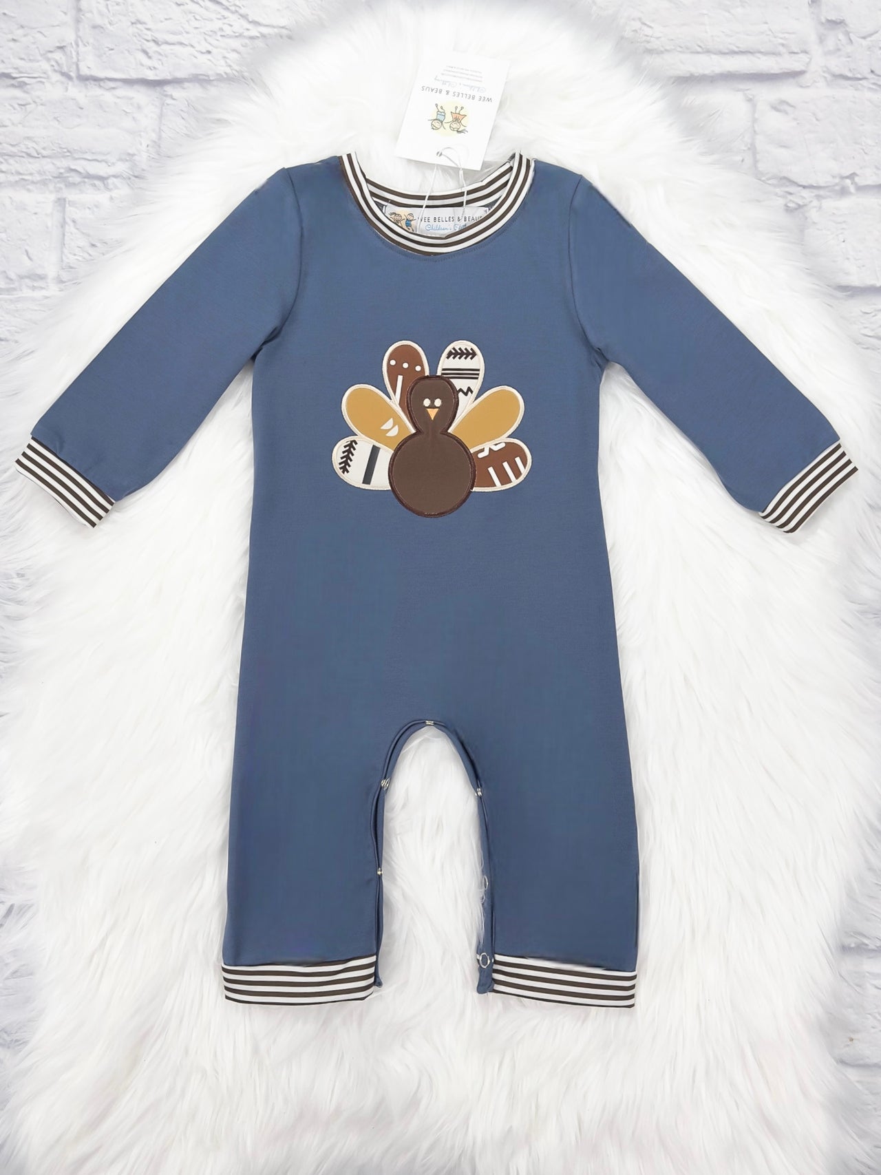 Blue Thanksgiving Boy Romper