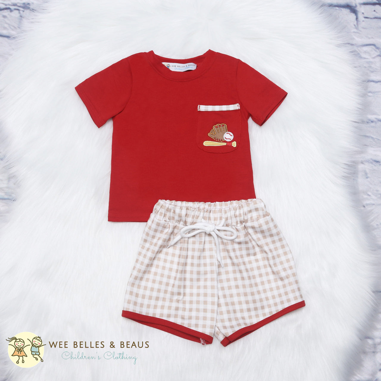 Red Baseball Boy Short Set