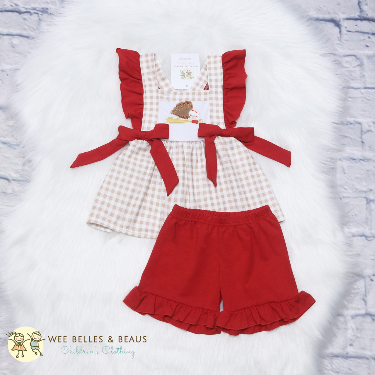 Red Baseball Girl Short Set