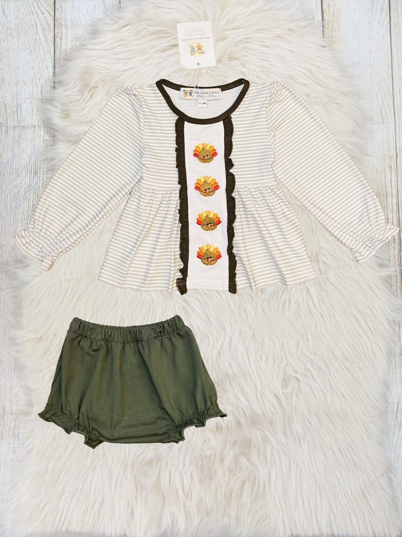 Olive Turkey Girl Diaper Set