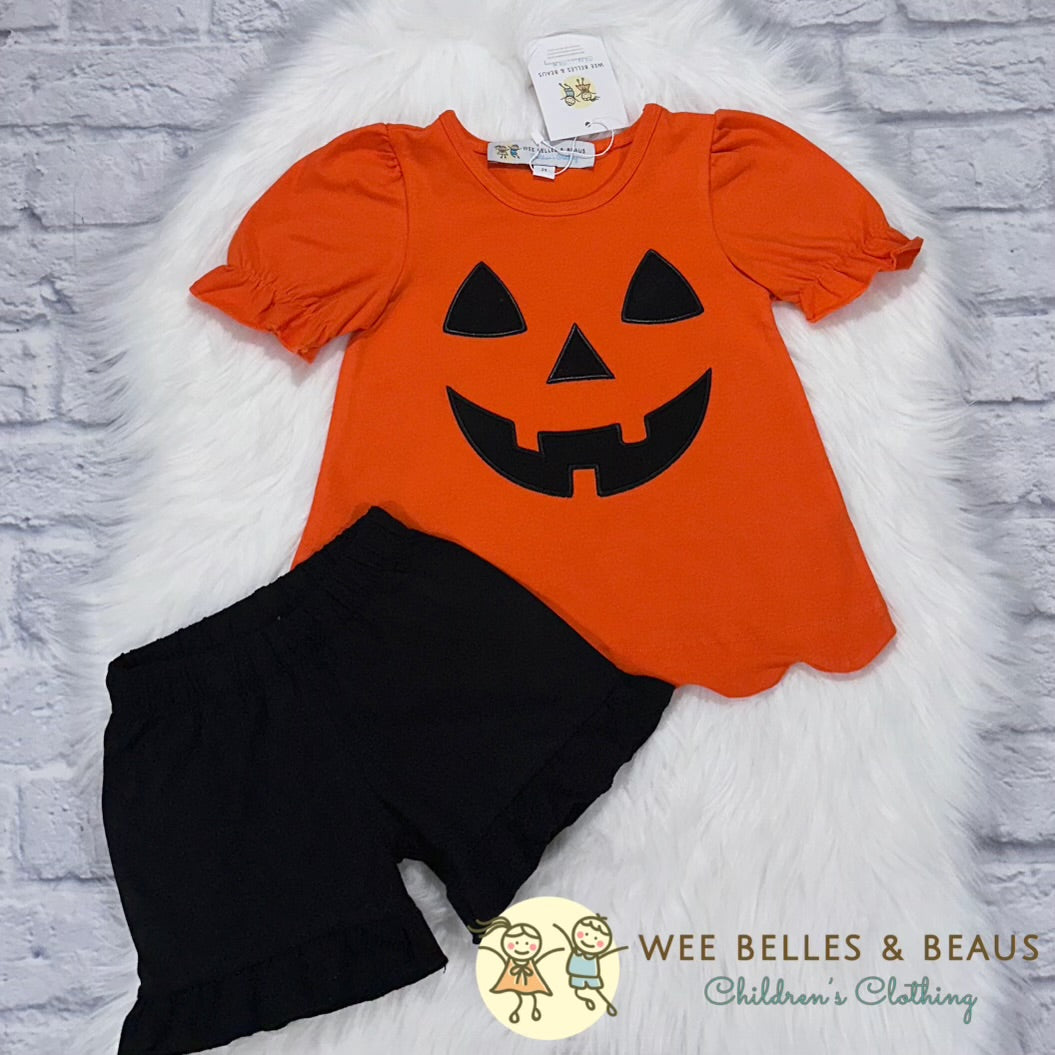 Orange & Black Halloween Girl Short Set