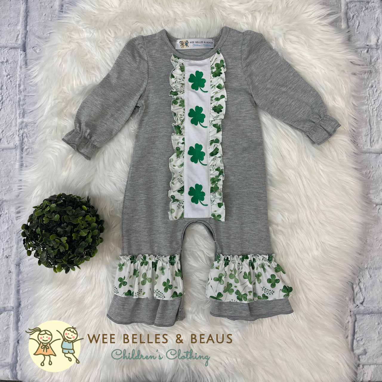 St Patrick's Embroidered Shamrocks on Grey GR