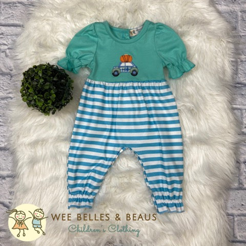 Teal Pumpkin on Car Romper GR