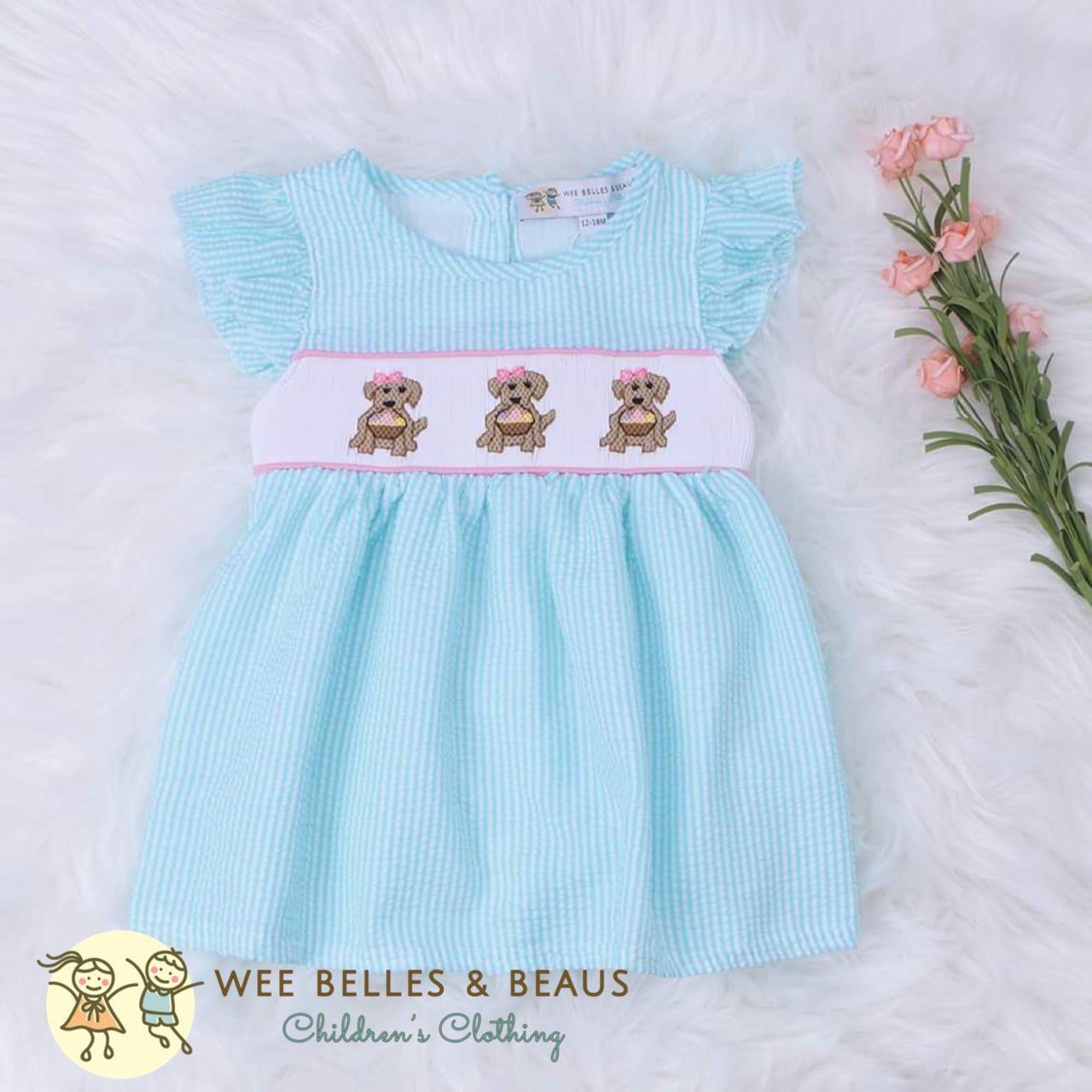 Hand Smocked Puppies with Baskets Dress